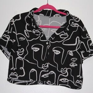 Abstract Face Print Black Shirt